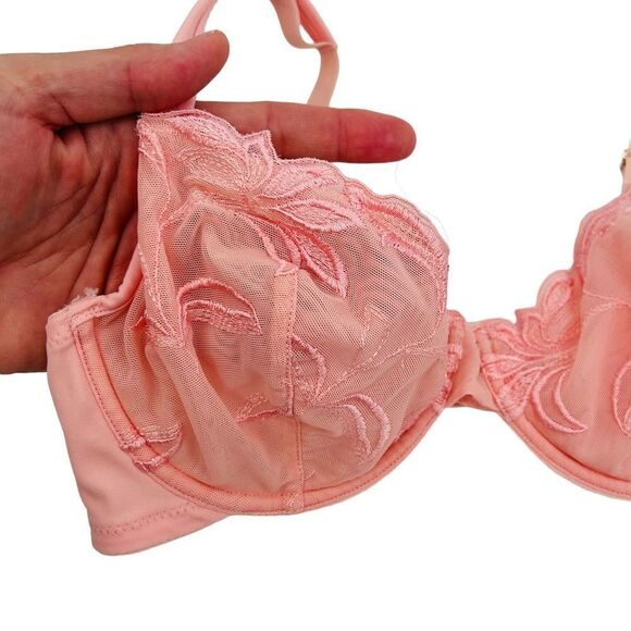 Natori peachy pink embroidered unlined underwire balconette bra size 34D - Picture 2 of 3